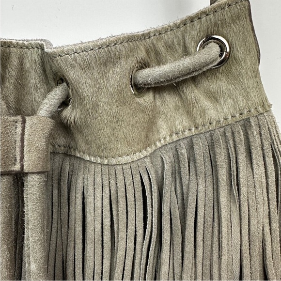 Sam Edelman Fifi Taupe Suede Fringe Crossbody Bucket Bag - Picture 6 of 10